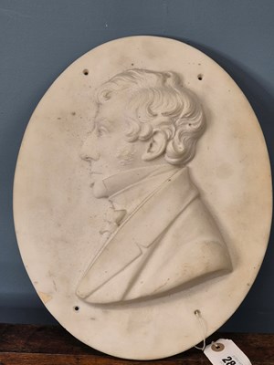 Lot 284 - A 19th century white marble oval relief carved...