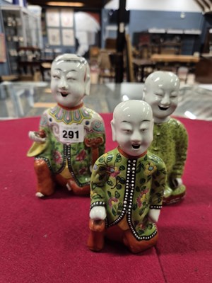 Lot 291 - Three Chinese figural incense burners, each...