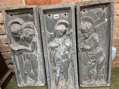 Lot 298 - Three lead panels cast in relief with children,...