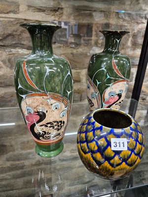 Lot 311 - A pair of Art Nouveau baluster vases painted...