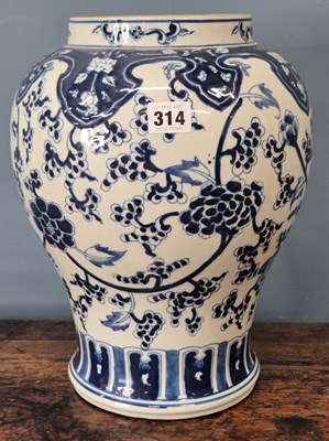 Lot 314 - A 19th century Chinese blue and white baluster...