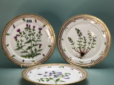 Lot 325 - Eight Royal Copenhagen plates decorated with...