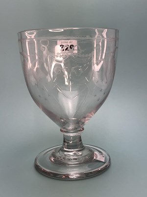 Lot 329 - A clear glass ale rummer, the bowl engraved...