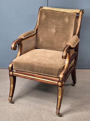 Lot 351 - A caned and gilt rosewood library armchair,...