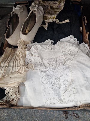 Lot 1615 - Hats, a hat box, clothing and a pair of lady's...