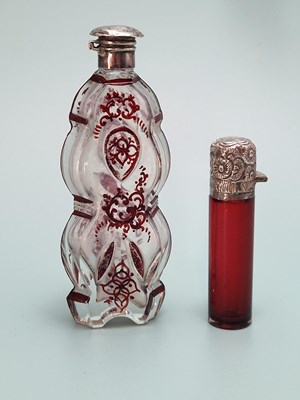 Lot 482 - A ruby overlay clear glass scent bottle...