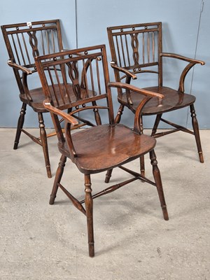 Lot 497 - A set of three Mendlesham chairs with saddle...