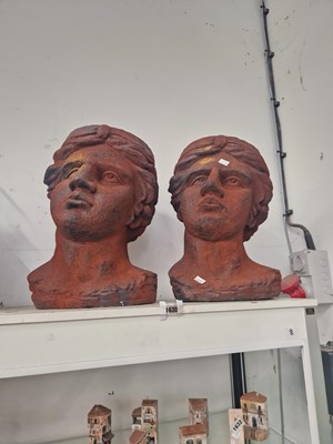 Lot 1630 - Two patinated human bust form planters
