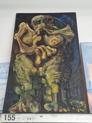 Lot 1677 - An abstract figural oil on canvas signed...