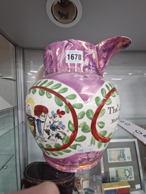 Lot 1678 - An 1835 pink lustre marriage jug printed on...