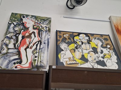 Lot 1705 - Two abstract oils on canvas of figures