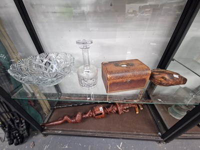 Lot 1708 - A decanter, a large glass bowl, a wooden bird...
