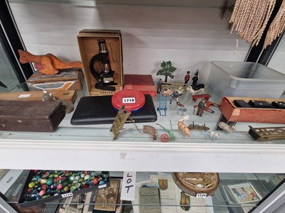 Lot 1718 - A child's microscope, lead farm figures,...