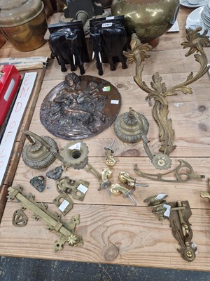 Lot 1763 - Brass fittings, an ormolu two branch wall...