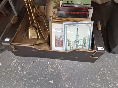 Lot 1790 - A brass companion set, prints and old catalogues