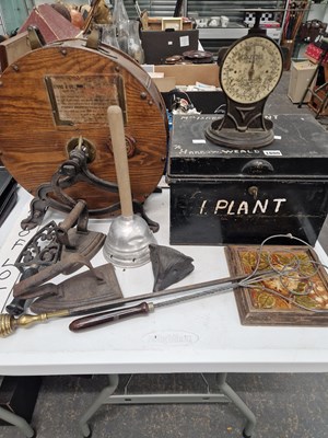 Lot 1800 - A Spong knife cleaner, a metal box, scales,...