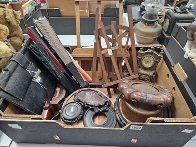 Lot 1804 - Hard wood stands, easels, a stationery folder,...
