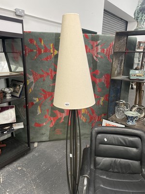Lot 1823 - Three iron strapwork standard lamps with tall...