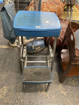 Lot 1834 - A chrome stool/kitchen steps with a blue seat...