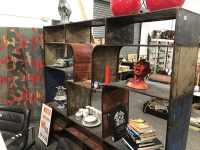 Lot 1859 - A painted sheet metal shelving unit
