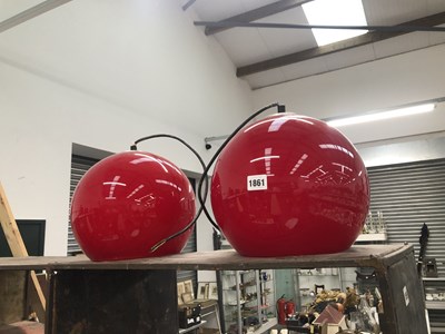 Lot 1861 - A pair of ceiling lights with spherical red...