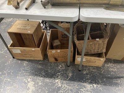 Lot 1886 - Wooden wine boxes and a wine bottle basket