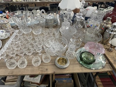 Lot 1892 - Wine glasses, decanters, vases, a pair of boot...