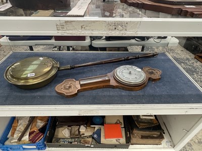 Lot 1945 - A mahogany banjo aneroid barometer together...