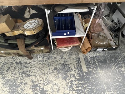 Lot 1952 - A canvas suitcase, a marbled glass wallclock,...