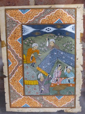 Lot 805 - Three framed Indian miniatures, two depicting...