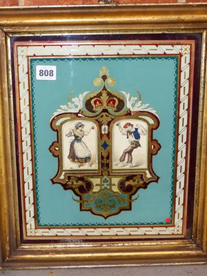 Lot 808 - A framed verre eglomise glazed pair of prints...