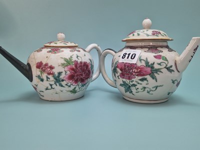 Lot 810 - Two 18th century Chinese famille rose teapots...