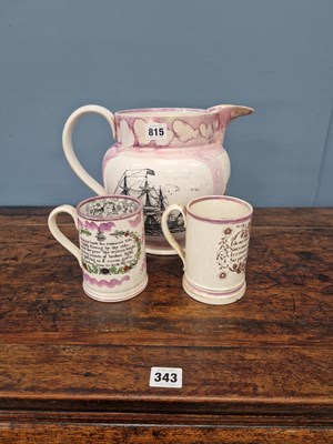 Lot 815 - Sunderland pink lustre: a frog mug printed...