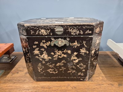 Lot 842 - A Chinese black lac burgaute box, the canted...