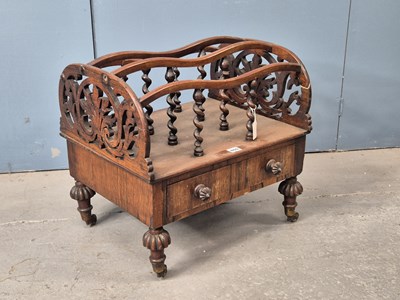 Lot 855 - A Victorian rosewood Canterbury, the three...