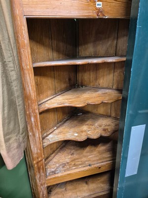 Lot 893 - A pine floor standing corner cupboard with...