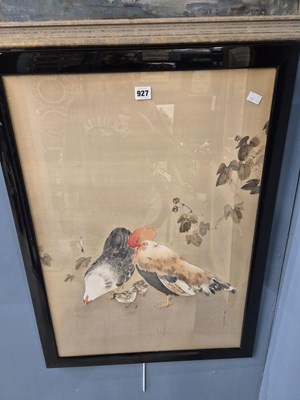 Lot 927 - Watanabe Seitei (1852-1918), a cockerel, hen...