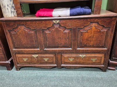 Lot 930 - An 18th century oak mule chest with the three...