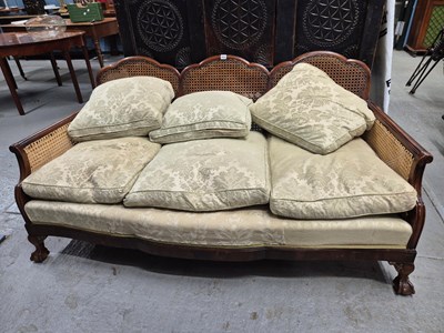 Lot 932 - A 20th century caned mahogany triple back...
