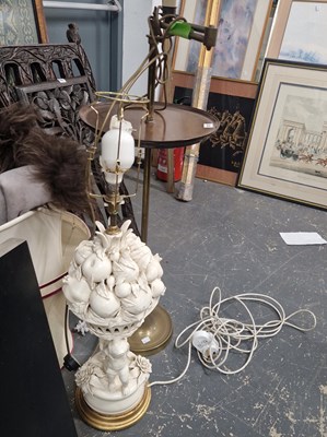 Lot 1007 - A Vintage brass standard lamp with mahogany...