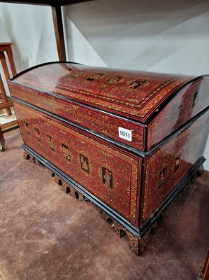 Lot 1011 - An eastern lacquer decorated table box with...