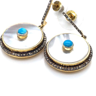 Lot 23 - A pair of mother-of-pearl, turquoise and...