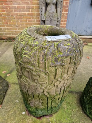 Lot 715 - A Tall far eastern stone terrace vase/ planter,...