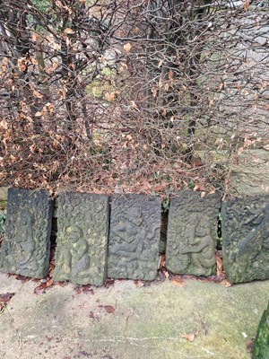 Lot 718 - Five small Indonesian stone temple panels...
