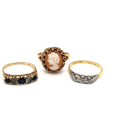 Lot 103 - Three vintage dress rings. A 9ct hallmarked...