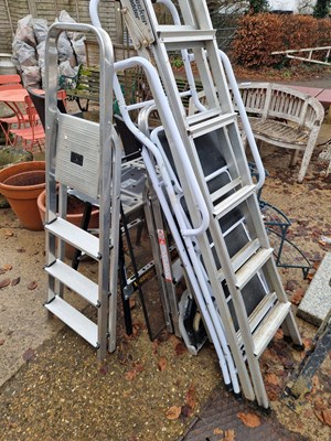 Lot 750a - A collection of various aluminium ladders,...