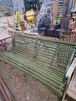 Lot 760b - A large garden bench with green-painted iron...