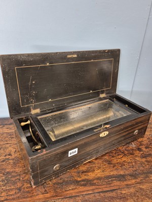 Lot 650 - A 19th century Lever wound cylinder music box...