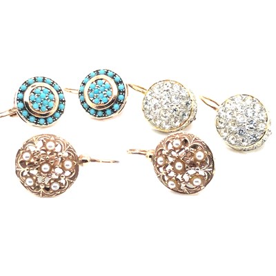 Lot 104 - Three pairs of vintage-style stone set...