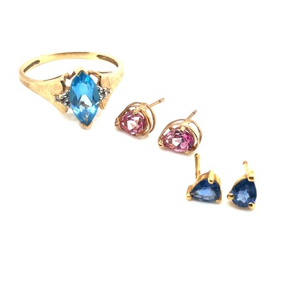 Lot 106 - A pair of gem-set pear cut earrings,...